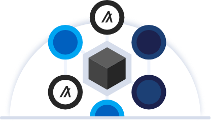 Cube surrounded by circles with algorand icons