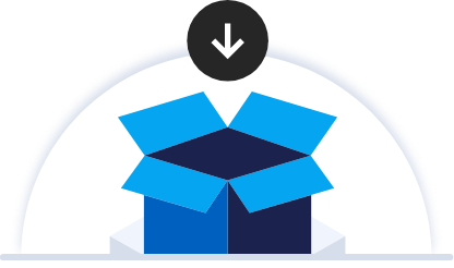 Blue box with hovering down arrow